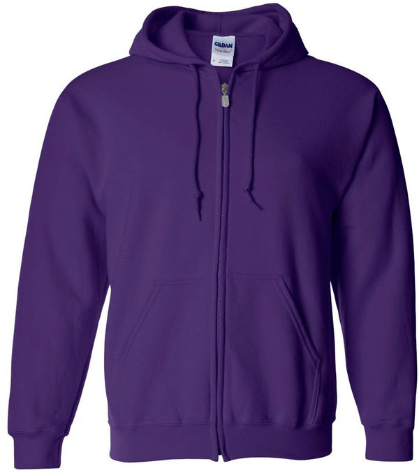 An image of a Custom Gildan Heavy Blend Full Zip Hooded Sweatshirt in Purple!