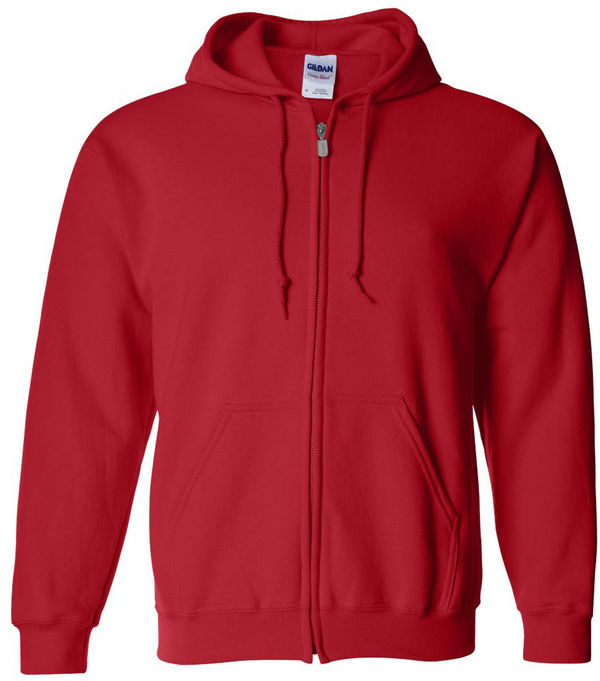 An image of a Custom Gildan Heavy Blend Full Zip Hooded Sweatshirt in Red!