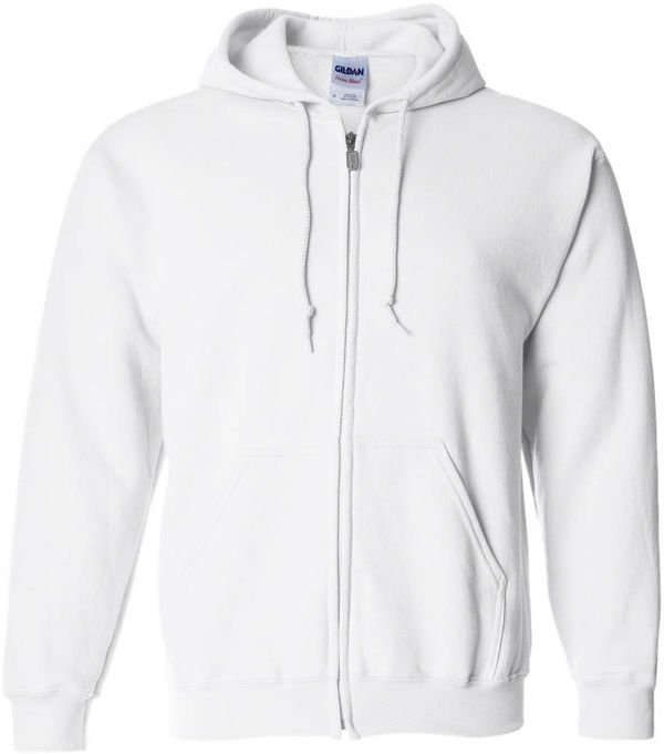 An image of a Custom Gildan Heavy Blend Full Zip Hooded Sweatshirt in White!