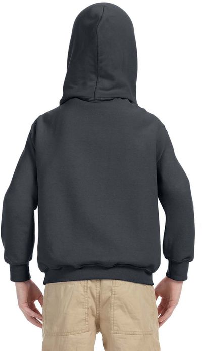 Am image of a Custom Gildan Heavy Blend Hooded Youth Sweatshirt in Charcoal!