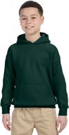 Am image of a Custom Gildan Heavy Blend Hooded Youth Sweatshirt in Forest Green!