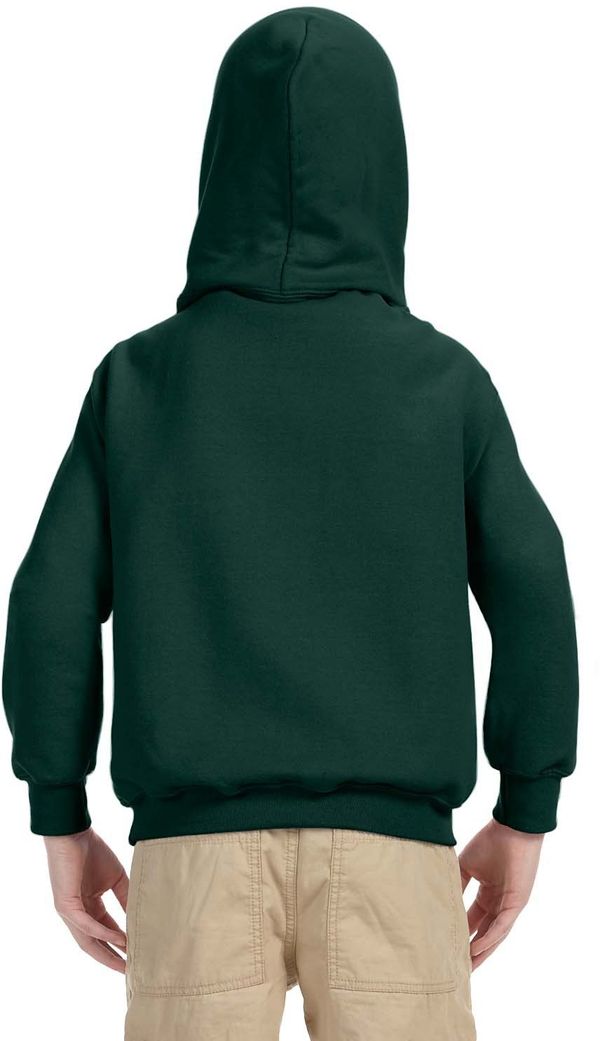 Am image of a Custom Gildan Heavy Blend Hooded Youth Sweatshirt in Forest Green!