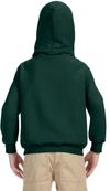 Am image of a Custom Gildan Heavy Blend Hooded Youth Sweatshirt in Forest Green!