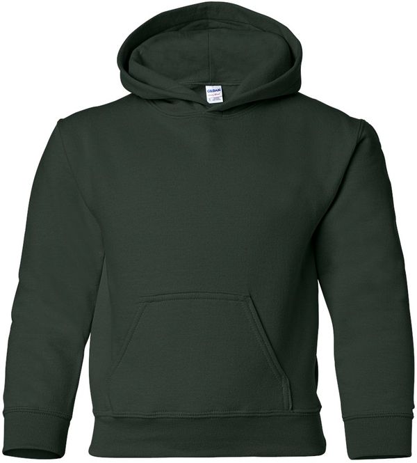 An image of a Custom Gildan Heavy Blend Hooded Youth Sweatshirt in Forest Green!