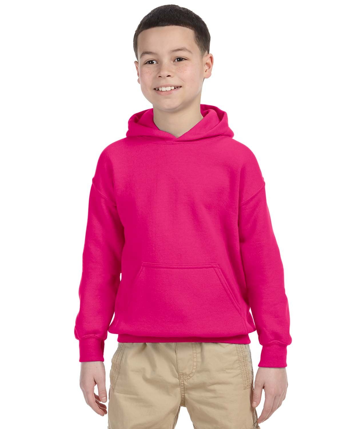 Gildan Heavy Blend Hooded Youth Sweatshirt in Heliconia