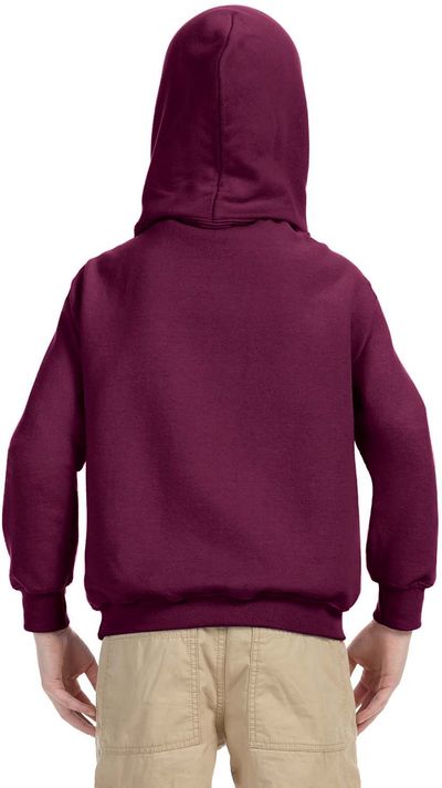 Am image of a Custom Gildan Heavy Blend Hooded Youth Sweatshirt in Maroon!