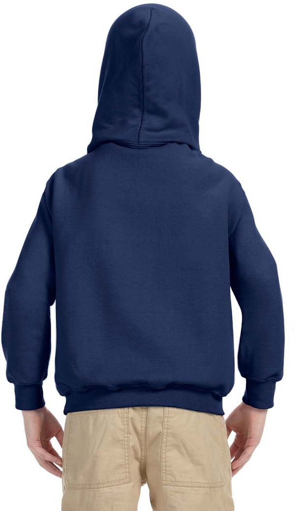 Am image of a Custom Gildan Heavy Blend Hooded Youth Sweatshirt in Navy!