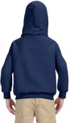 Am image of a Custom Gildan Heavy Blend Hooded Youth Sweatshirt in Navy!