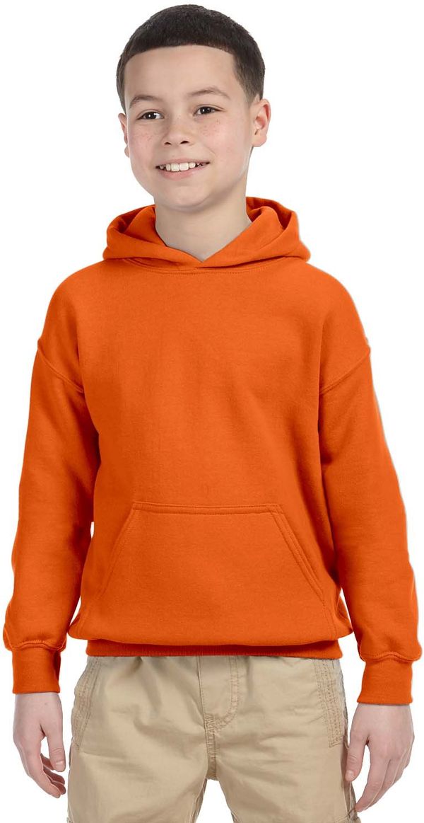 Am image of a Custom Gildan Heavy Blend Hooded Youth Sweatshirt in Orange!