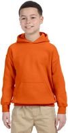 Am image of a Custom Gildan Heavy Blend Hooded Youth Sweatshirt in Orange!