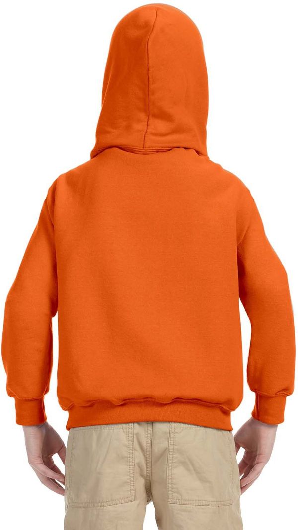 Am image of a Custom Gildan Heavy Blend Hooded Youth Sweatshirt in Orange!