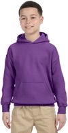 Am image of a Custom Gildan Heavy Blend Hooded Youth Sweatshirt in Purple!