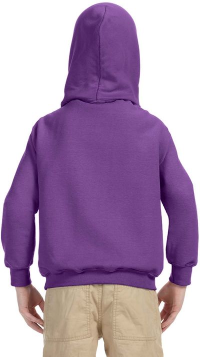 Am image of a Custom Gildan Heavy Blend Hooded Youth Sweatshirt in Purple!