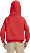 Am image of a Custom Gildan Heavy Blend Hooded Youth Sweatshirt in Red!