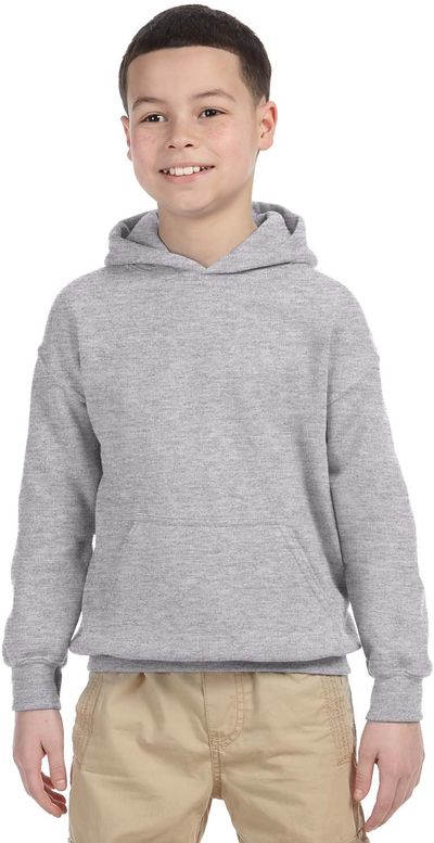 Am image of a Custom Gildan Heavy Blend Hooded Youth Sweatshirt in Sport Grey!