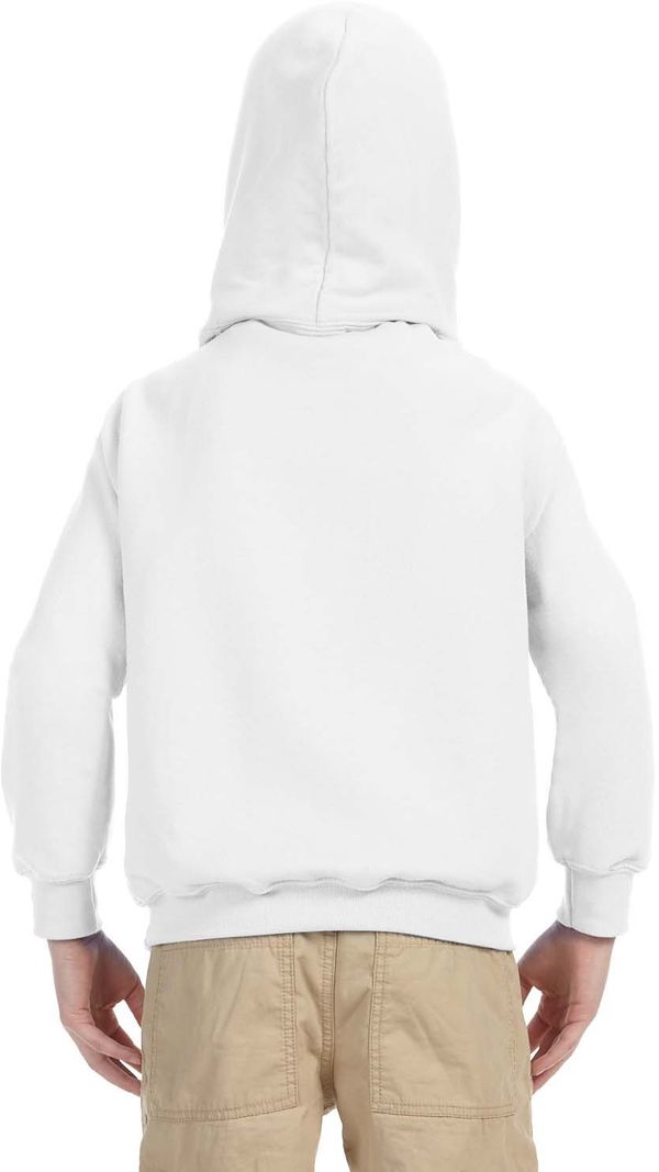 Am image of a Custom Gildan Heavy Blend Hooded Youth Sweatshirt in White!