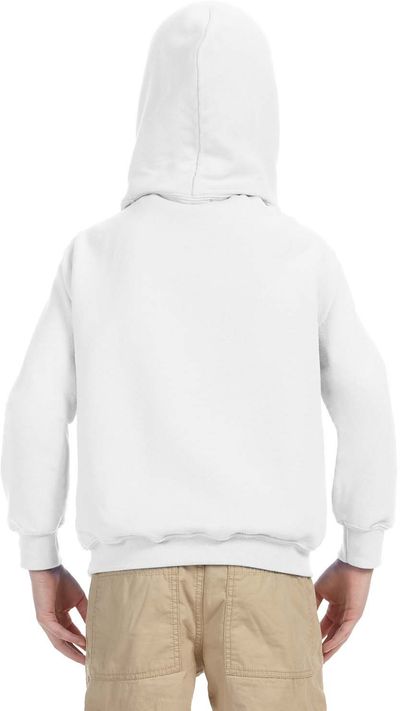 Am image of a Custom Gildan Heavy Blend Hooded Youth Sweatshirt in White!