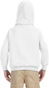 Am image of a Custom Gildan Heavy Blend Hooded Youth Sweatshirt in White!