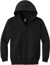 Am image of a Custom Gildan Heavy Blend Youth Full Zip Hooded Sweatshirt in Black!
