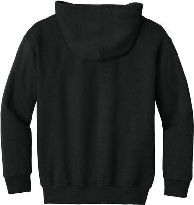 Am image of a Custom Gildan Heavy Blend Youth Full Zip Hooded Sweatshirt in Black!