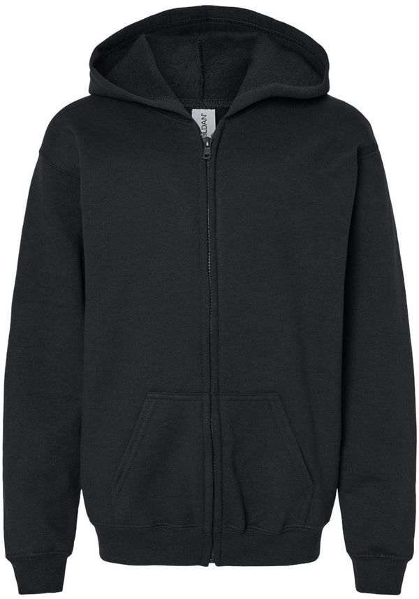 An image of a Custom Gildan Heavy Blend Youth Full Zip Hooded Sweatshirt in Black!