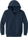 Am image of a Custom Gildan Heavy Blend Youth Full Zip Hooded Sweatshirt in Navy!