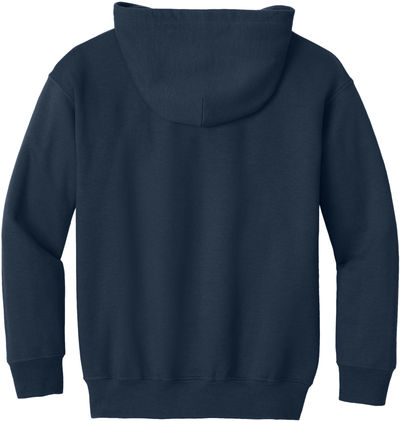 Am image of a Custom Gildan Heavy Blend Youth Full Zip Hooded Sweatshirt in Navy!