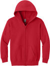 Am image of a Custom Gildan Heavy Blend Youth Full Zip Hooded Sweatshirt in Red!