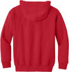 Am image of a Custom Gildan Heavy Blend Youth Full Zip Hooded Sweatshirt in Red!