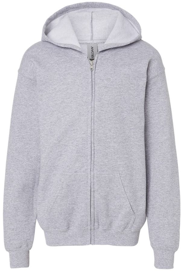 An image of a Custom Gildan Heavy Blend Youth Full Zip Hooded Sweatshirt in Sport Grey!
