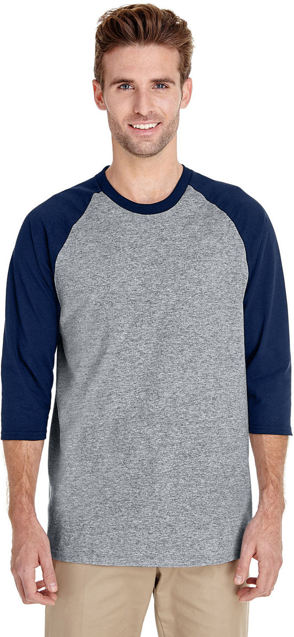 An image of a Custom Gildan Heavy Cotton Raglan Three Quarter Sleeve TShirt!