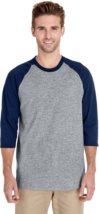 An image of a Custom Gildan Heavy Cotton Raglan Three Quarter Sleeve TShirt!