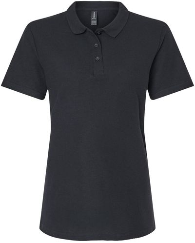 Am image of a Custom Gildan Ladies' Softstyle Double Pique Polo in BLACK!