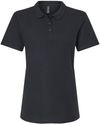 Am image of a Custom Gildan Ladies' Softstyle Double Pique Polo in BLACK!