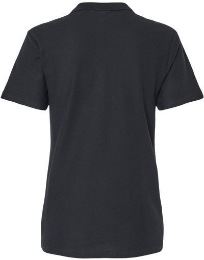Am image of a Custom Gildan Ladies' Softstyle Double Pique Polo in BLACK!