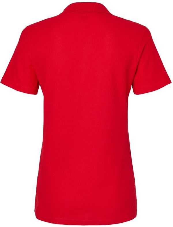 Am image of a Custom Gildan Ladies' Softstyle Double Pique Polo in CHERRY RED!