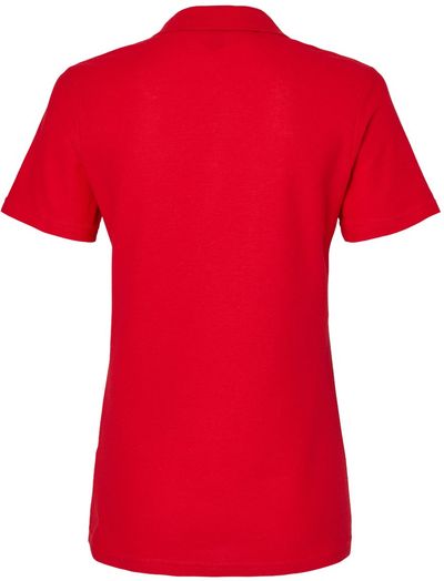 Am image of a Custom Gildan Ladies' Softstyle Double Pique Polo in CHERRY RED!