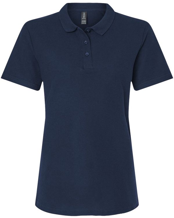 Am image of a Custom Gildan Ladies' Softstyle Double Pique Polo in NAVY!