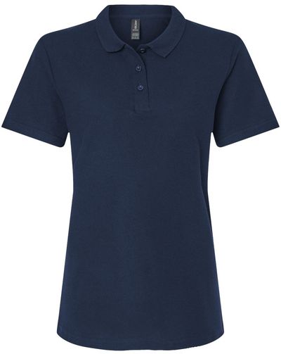 Am image of a Custom Gildan Ladies' Softstyle Double Pique Polo in NAVY!