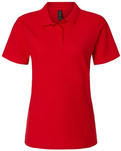 Am image of a Custom Gildan Ladies' Softstyle Double Pique Polo in RED!