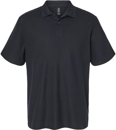 Am image of a Custom Gildan Men's Softstyle Double Pique Polo in BLACK!