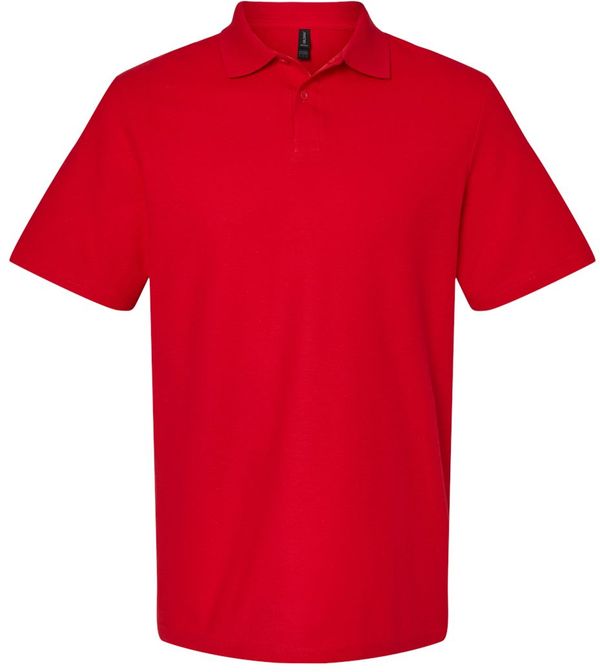 Am image of a Custom Gildan Men's Softstyle Double Pique Polo in CHERRY RED!