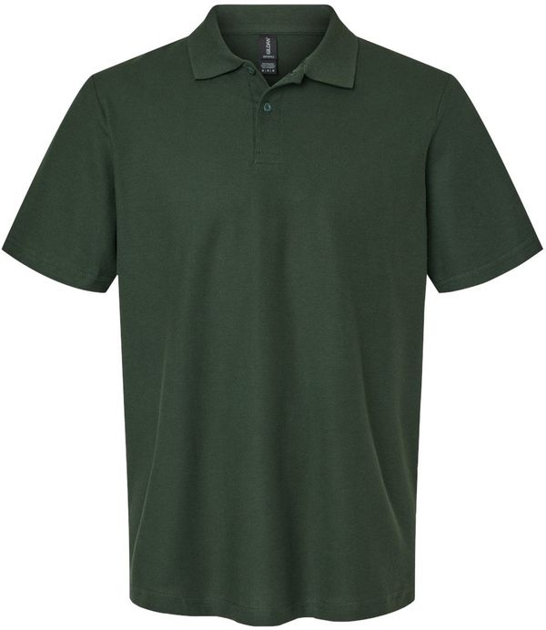 Am image of a Custom Gildan Men's Softstyle Double Pique Polo in FOREST GREEN!