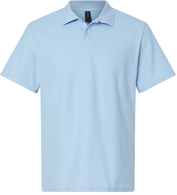 An image of a Custom Gildan Men's Softstyle Double Pique Polo in LIGHT BLUE!