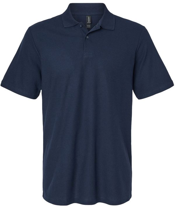 Am image of a Custom Gildan Men's Softstyle Double Pique Polo in NAVY!