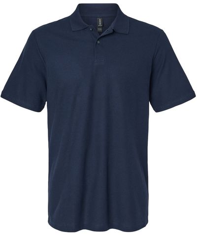 Am image of a Custom Gildan Men's Softstyle Double Pique Polo in NAVY!