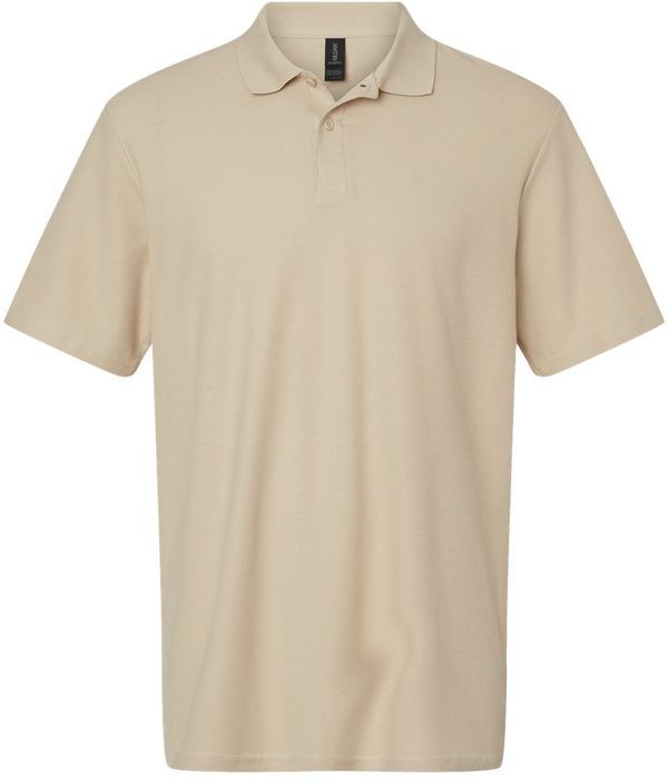 Am image of a Custom Gildan Men's Softstyle Double Pique Polo in SAND!