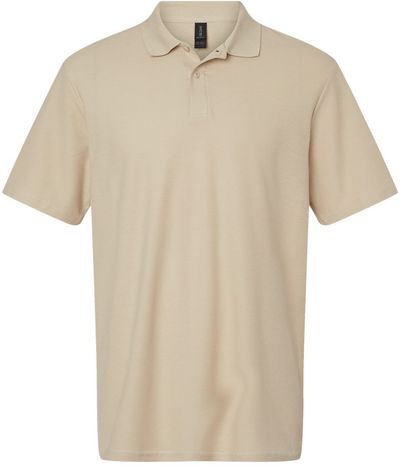 Am image of a Custom Gildan Men's Softstyle Double Pique Polo in SAND!