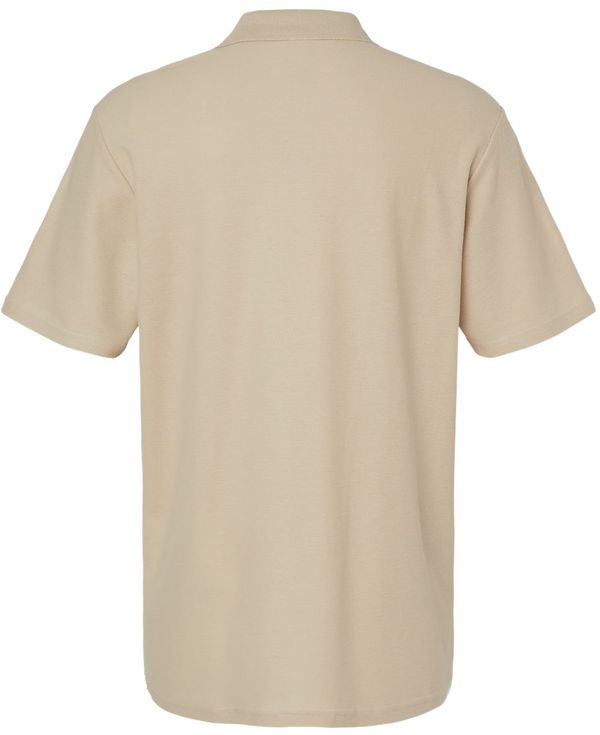 Am image of a Custom Gildan Men's Softstyle Double Pique Polo in SAND!