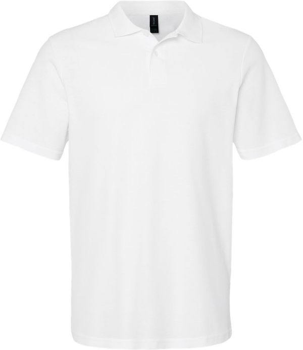Am image of a Custom Gildan Men's Softstyle Double Pique Polo in WHITE!